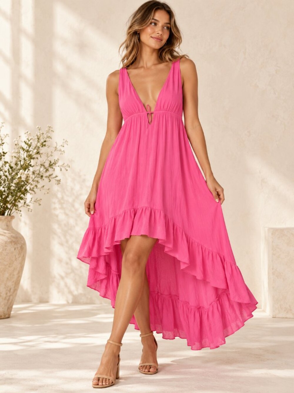 NWT Betsey Johnson Margarita Hi-Low Maxi Dress in Pink Glo – Size L